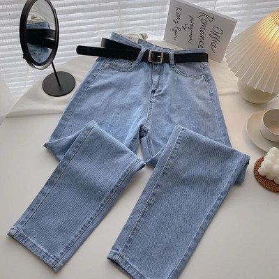 Vienkāršas pamata bikses ar augstu vidukli, taisnas sieviešu bikses pavasara rudens brīvs ielas apģērbs sieviešu bikses korejiešu ikdienas sieviešu džinsi līdz potītēm