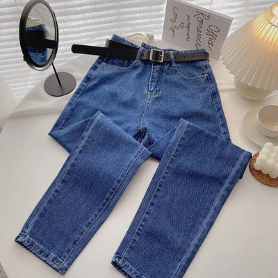 Vienkāršas pamata bikses ar augstu vidukli, taisnas sieviešu bikses pavasara rudens brīvs ielas apģērbs sieviešu bikses korejiešu ikdienas sieviešu džinsi līdz potītēm