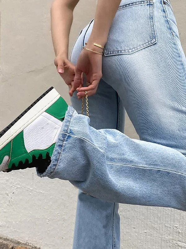 Klasiski taisnas kājas džinsi sievietēm, brīvas sieviešu bikses ar augstu vidukli, 2021. gada modes ikdienišķas zilas krāsas kokvilnas džinsa džinsa auduma bikses