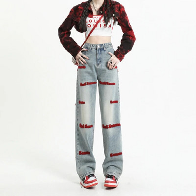 Tiesūs džinsai aukštu liemeniu, skirti Y2k moterims, vasarinė korėjietiška „Dongdaemun“ 2023 m. „Femme“ kelnės, mėlynos džinsinės kelnės, vintažinės