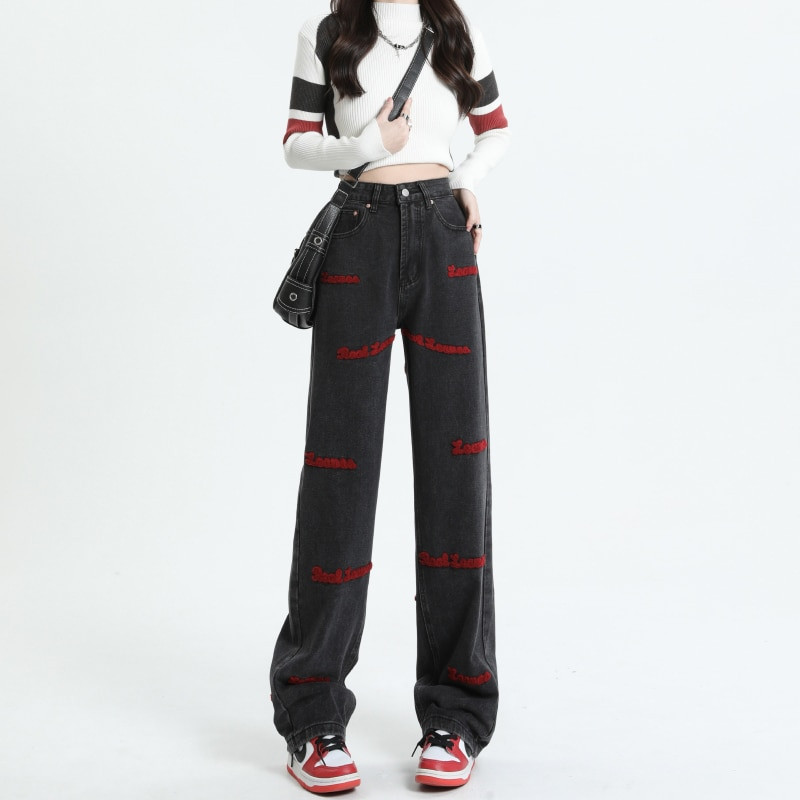 Tiesūs džinsai aukštu liemeniu, skirti Y2k moterims, vasarinė korėjietiška „Dongdaemun“ 2023 m. „Femme“ kelnės, mėlynos džinsinės kelnės, vintažinės