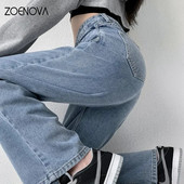 ZOENOVA Baggy Straight Jeans Y2K Office Lady sieviešu brīvas bikses modes gaiši zils krusts ar augstu vidukli jauna dizaina retro bikses