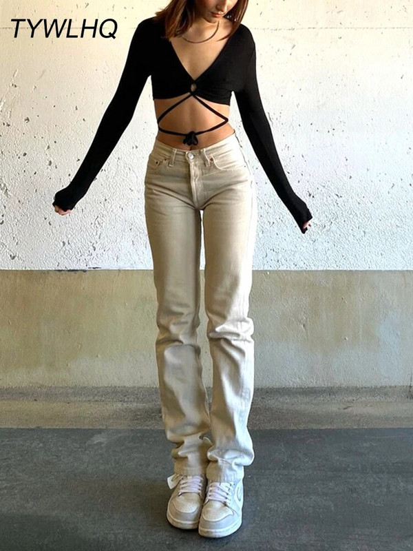 Pagrindiniai vaikino džinsai Moteriški džinsai aukštu juosmeniu madingi chaki spalvos maišeliai džinsai Džinsinės kelnės Laisvalaikio kelnės Moteriškos vintažinės gatvės aprangos mamos džinsai