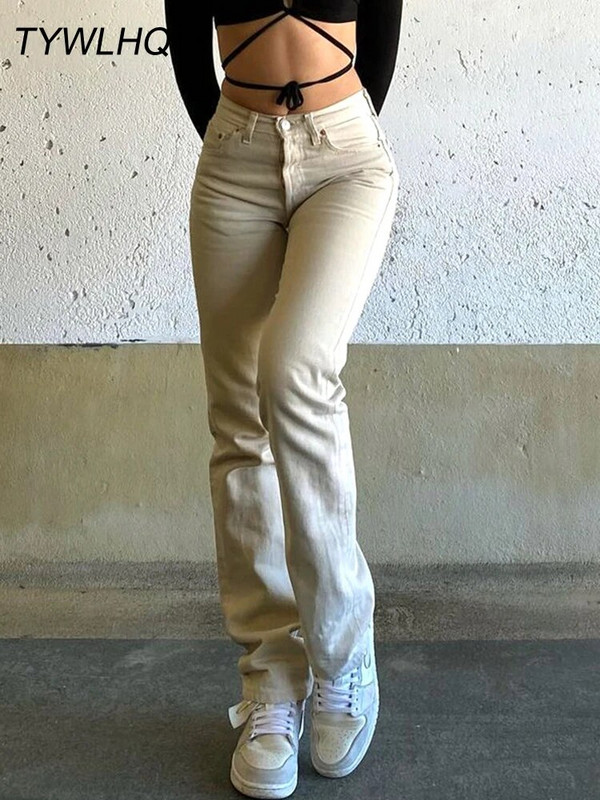 Pagrindiniai vaikino džinsai Moteriški džinsai aukštu juosmeniu madingi chaki spalvos maišeliai džinsai Džinsinės kelnės Laisvalaikio kelnės Moteriškos vintažinės gatvės aprangos mamos džinsai