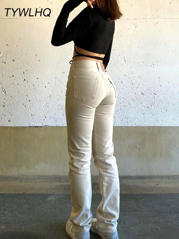 Pagrindiniai vaikino džinsai Moteriški džinsai aukštu juosmeniu madingi chaki spalvos maišeliai džinsai Džinsinės kelnės Laisvalaikio kelnės Moteriškos vintažinės gatvės aprangos mamos džinsai
