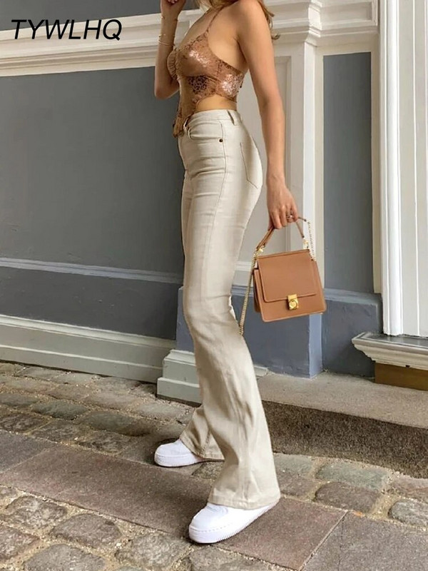 Pagrindiniai vaikino džinsai Moteriški džinsai aukštu juosmeniu madingi chaki spalvos maišeliai džinsai Džinsinės kelnės Laisvalaikio kelnės Moteriškos vintažinės gatvės aprangos mamos džinsai