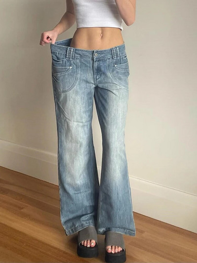 Retro džinsi Sieviešu Modes Sieviešu Apģērbi Brīvi Ikdienas Džinsi Vidēji Viduklis Y2K Ielas apģērbs Estētika Masīvas, taisnas bikses