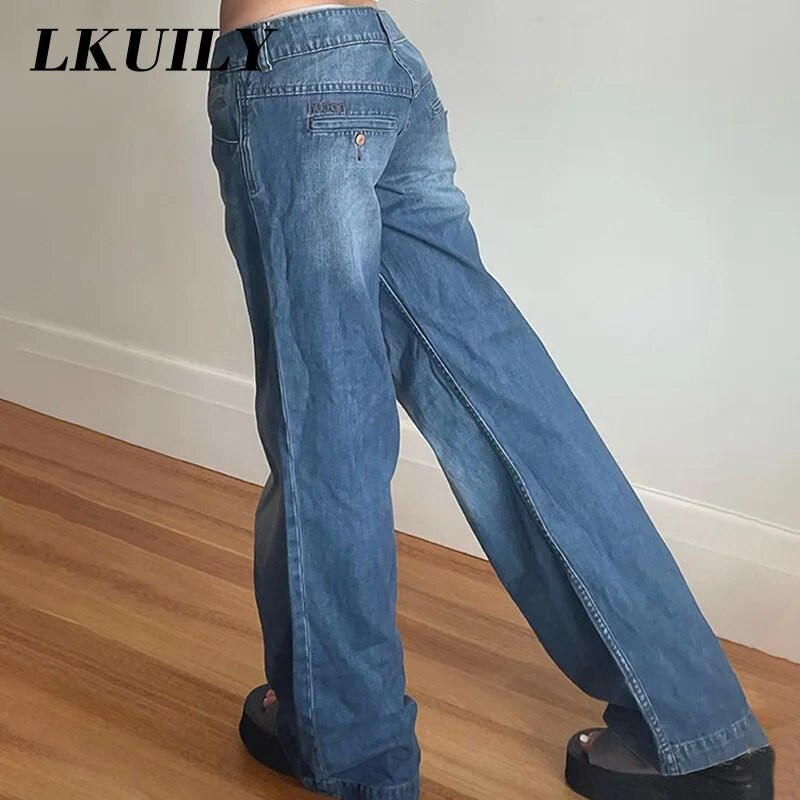 Retro džinsi Sieviešu Modes Sieviešu Apģērbi Brīvi Ikdienas Džinsi Vidēji Viduklis Y2K Ielas apģērbs Estētika Masīvas, taisnas bikses