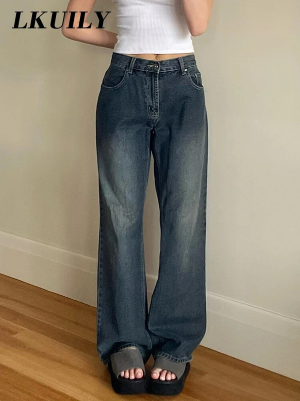 Džinsi ar augstu vidukli Sieviešu džinsi, 2022. gada jauni, taisni bikses, Y2k džinsa bikses, vintage, brīvi zili, mazgāti mammas džinsi