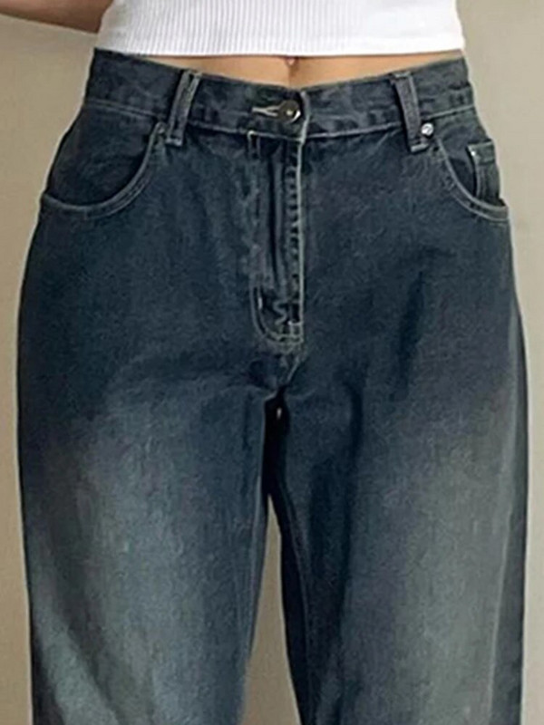 Džinsi ar augstu vidukli Sieviešu džinsi, 2022. gada jauni, taisni bikses, Y2k džinsa bikses, vintage, brīvi zili, mazgāti mammas džinsi