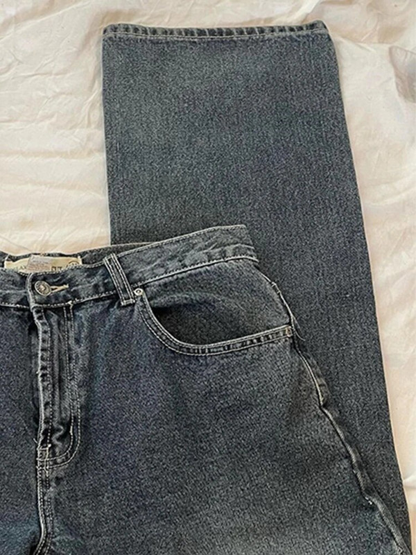 Džinsi ar augstu vidukli Sieviešu džinsi, 2022. gada jauni, taisni bikses, Y2k džinsa bikses, vintage, brīvi zili, mazgāti mammas džinsi