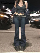 Rapcopter y2k Flare džinsi Vintage ar zemu jostasvietu, jaukas bikses, estētiskas ielas apģērbs ikdienas kravas bikses sievietēm korejiešu nomākts džins