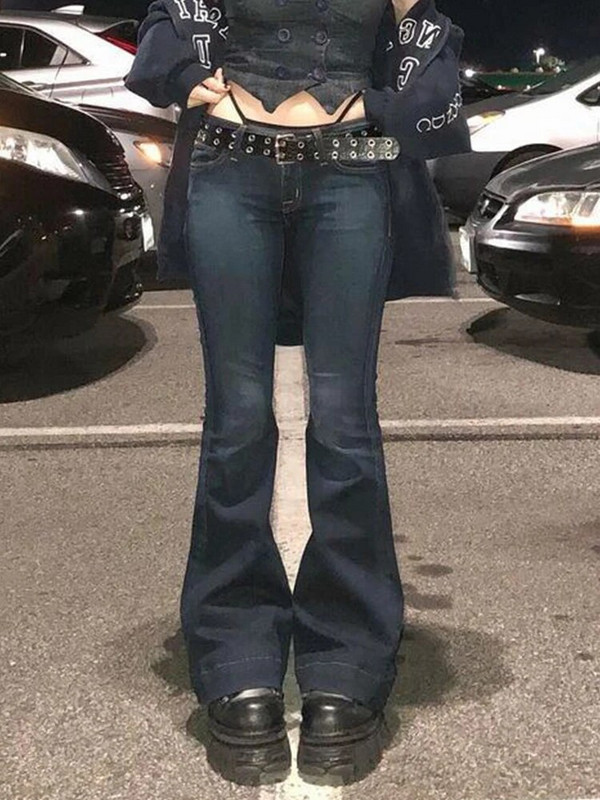 Rapcopter y2k Flare džinsi Vintage ar zemu jostasvietu, jaukas bikses, estētiskas ielas apģērbs ikdienas kravas bikses sievietēm korejiešu nomākts džins