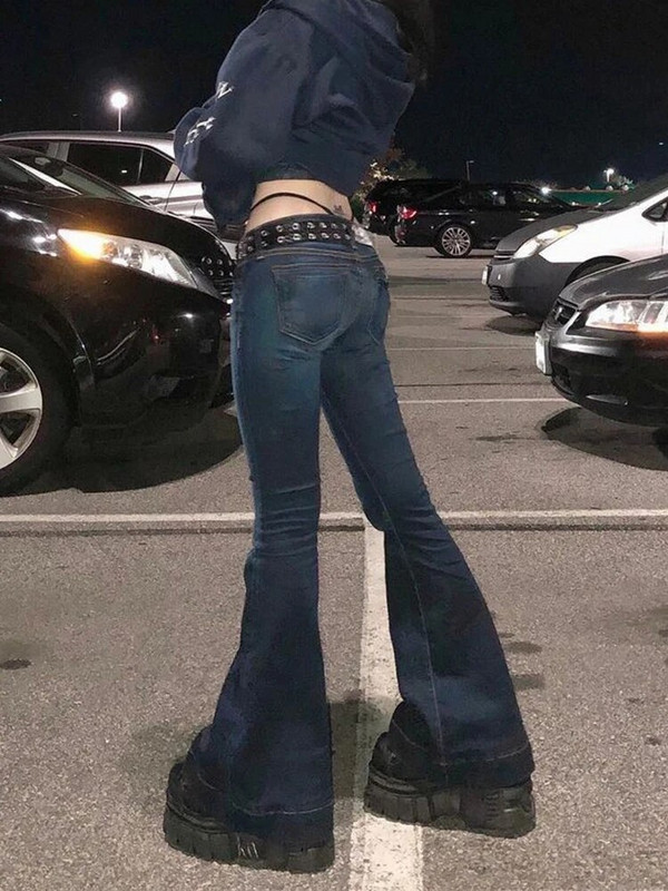 Rapcopter y2k Flare džinsi Vintage ar zemu jostasvietu, jaukas bikses, estētiskas ielas apģērbs ikdienas kravas bikses sievietēm korejiešu nomākts džins