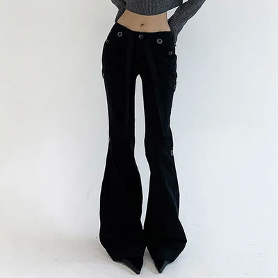 IAMHOTTY Casual Basics Flare Džinsi Brūns Melns Vispārpiemērots Street Style Boot Cut Džinsu Bikses Augsts Viduklis Vintage Bikses Sievietēm Y2K