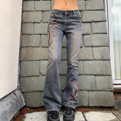 Naised korea stiilis y2k teksad Grunge Fairycore vintage tikandid madala vöökohaga püksid Kawaii püksid, naiste kapriis