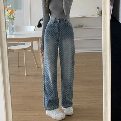 Sieviešu vintage džinsa bikses ar augstu vidukli bikses dobas, saplēstas ballīšu klubs, brīvi taisni džinsi, apakšas 90. gadu estētisks ielas apģērbs