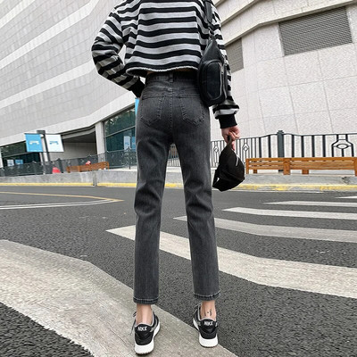 Sieviešu taisni džinsi 2023. gada pavasarī, korejiešu modes ar augstu vidukli, retro slaidi ielas apģērbi, draugs ar cigaretēm mazgātas džinsa bikses meitenei