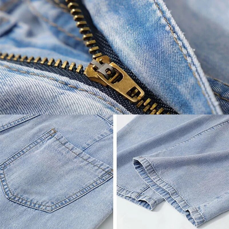 Lucyever Gaiši zili plāni vasaras džinsi Sieviešu komforta mīksts audums Baggy platas džinsu bikses Sieviešu ielas apģērbs Bikses ar augstu vidukli