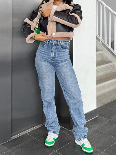 Vintage Estētika Džinsi ar augstu vidukli Sieviešu modes 90. gadu ikdienišķa soma, taisni džinsi Streetwear Y2K džinsa brīvas, platas bikses