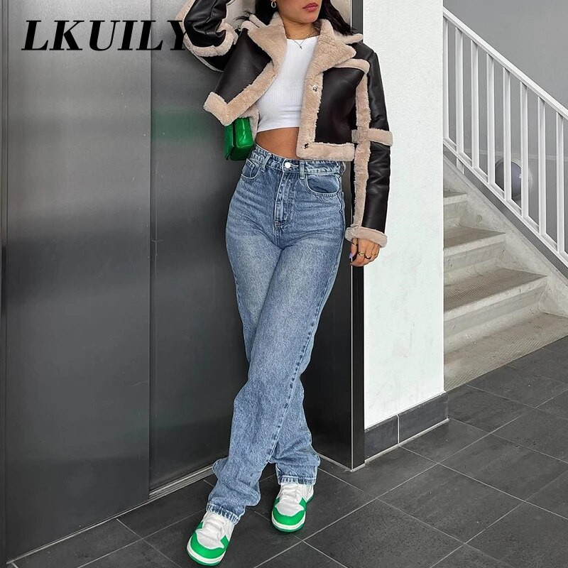 Vintage Estētika Džinsi ar augstu vidukli Sieviešu modes 90. gadu ikdienišķa soma, taisni džinsi Streetwear Y2K džinsa brīvas, platas bikses