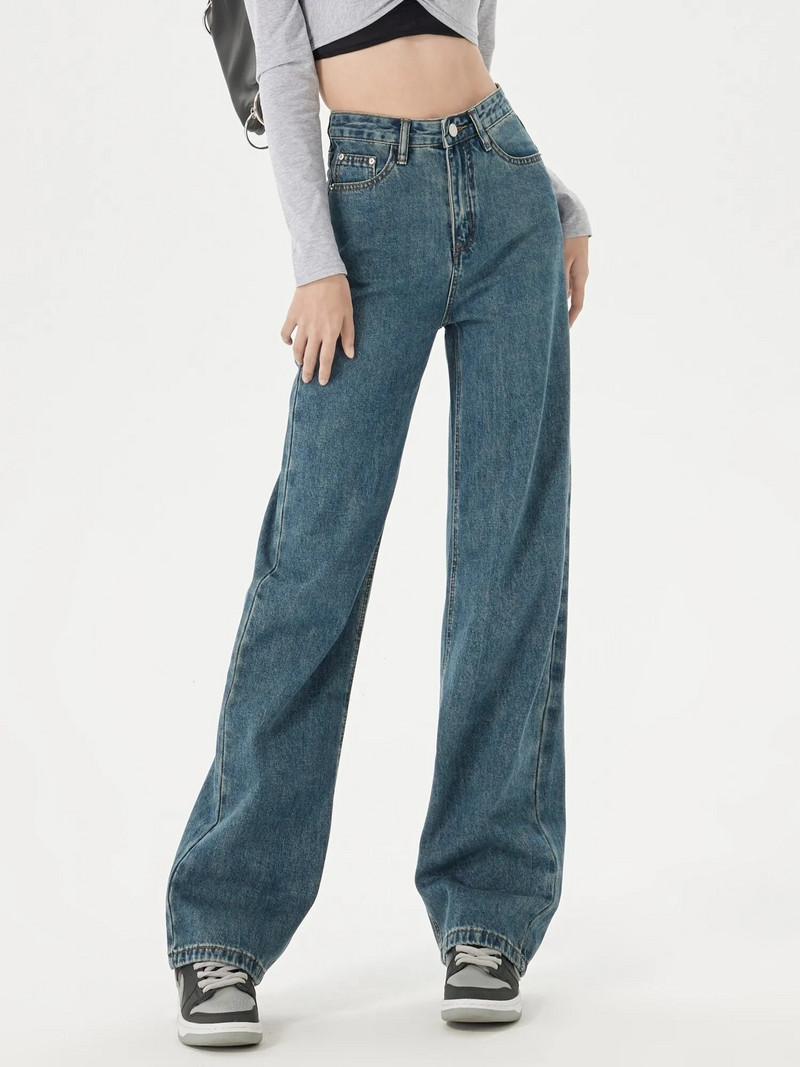 ZHISILAO új, széles szárú, egyenes farmernadrág, női klasszikus retro barát pamut teljes hosszúságú farmer nadrág 2023 utcai viselet