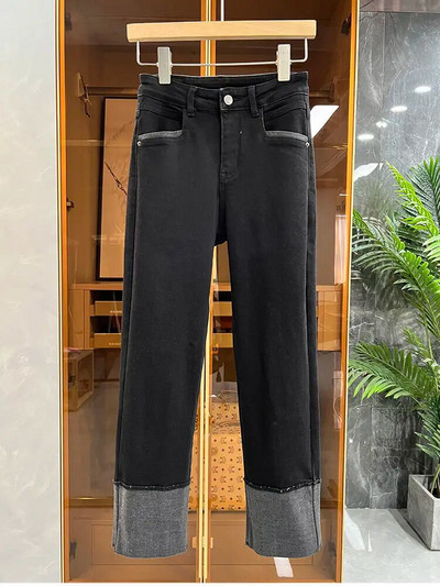 Vintage S-6xl Augstas jostasvietas izšūšana Krāsa Taisnas Bikses Sieviešu korejiešu Modes Brīvs Ielu apģērbs Džinsu Bikses Ikdienas sieviešu Bikses