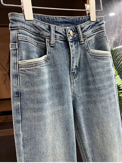 Vintage S-6xl Augstas jostasvietas izšūšana Krāsa Taisnas Bikses Sieviešu korejiešu Modes Brīvs Ielu apģērbs Džinsu Bikses Ikdienas sieviešu Bikses