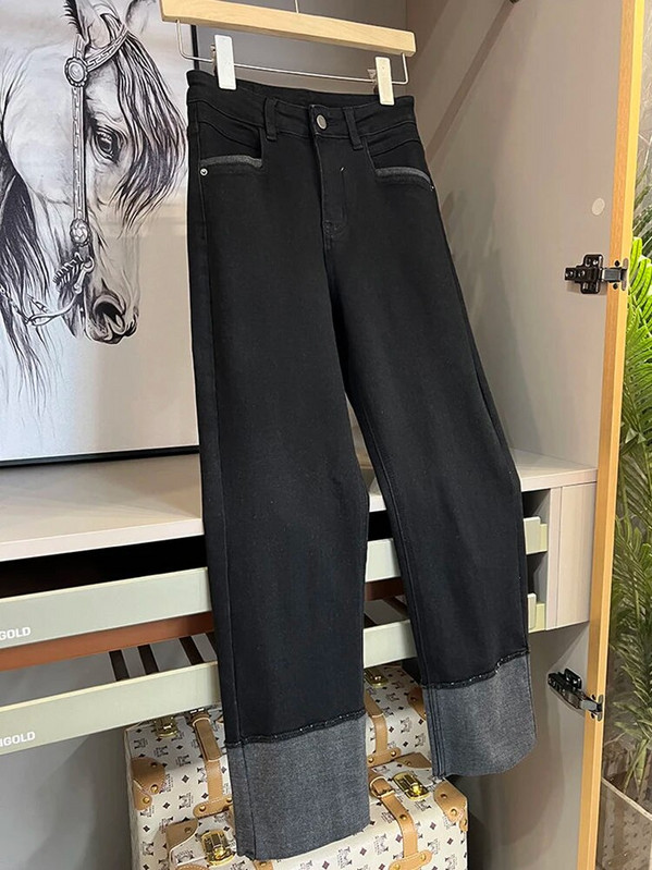 Vintage S-6xl Augstas jostasvietas izšūšana Krāsa Taisnas Bikses Sieviešu korejiešu Modes Brīvs Ielu apģērbs Džinsu Bikses Ikdienas sieviešu Bikses