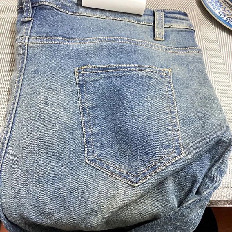 Vintage S-6xl Augstas jostasvietas izšūšana Krāsa Taisnas Bikses Sieviešu korejiešu Modes Brīvs Ielu apģērbs Džinsu Bikses Ikdienas sieviešu Bikses