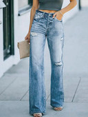 Jauni Eiropas un Amerikas elastīgie džinsi, mazgāti plēstas, platas džinsa dāmu bikses karsti plānas, sabojātas