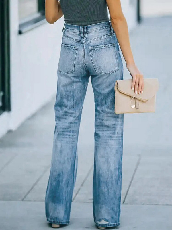 Jauni Eiropas un Amerikas elastīgie džinsi, mazgāti plēstas, platas džinsa dāmu bikses karsti plānas, sabojātas