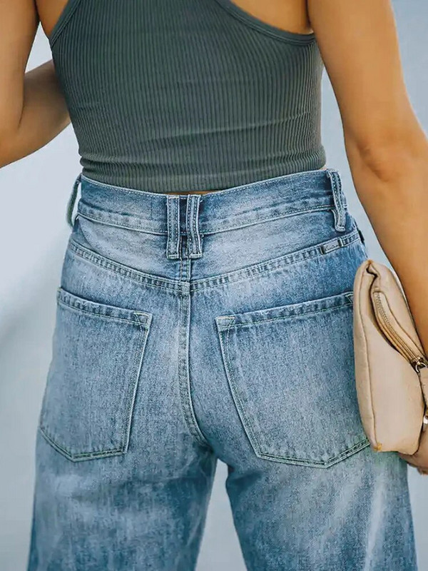 Jauni Eiropas un Amerikas elastīgie džinsi, mazgāti plēstas, platas džinsa dāmu bikses karsti plānas, sabojātas