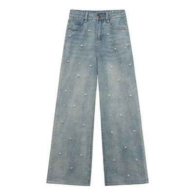 Džinsai Moteriški siuvinėti paryškinimai Prašmatnūs, saldus naujas pavasaris Ulzzang stilingi laisvi aukštu juosmeniu studentai, skirti kasdien šluostyti