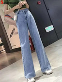 Laisvalaikio aukšto juosmens, didelio dydžio 5xl 90 kg tiesūs džinsai Baggy plačios džinsinės kelnės Naujos vientisos spalvos Vaqueros Spring Woman Hosen