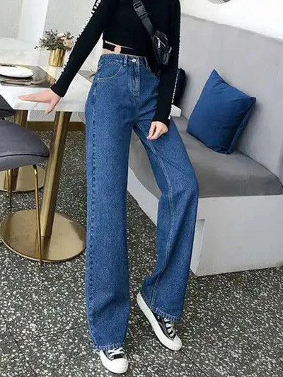 Laisvalaikio aukšto juosmens, didelio dydžio 5xl 90 kg tiesūs džinsai Baggy plačios džinsinės kelnės Naujos vientisos spalvos Vaqueros Spring Woman Hosen