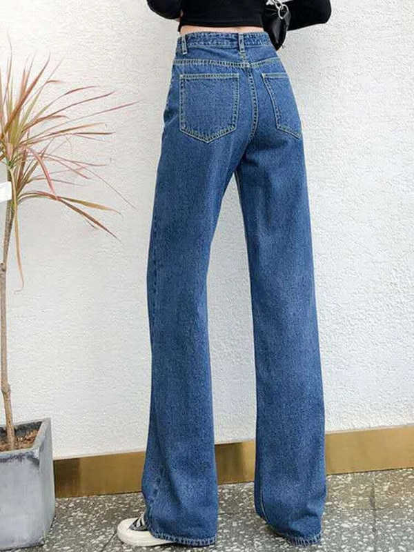 Laisvalaikio aukšto juosmens, didelio dydžio 5xl 90 kg tiesūs džinsai Baggy plačios džinsinės kelnės Naujos vientisos spalvos Vaqueros Spring Woman Hosen