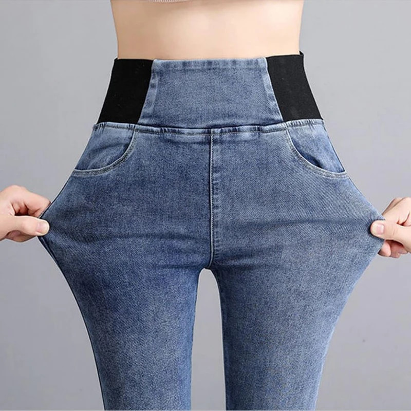 Lielizmēra 26-38 melni šauri džinsi ar zīmuli Sieviešu ar augstu vidukli Plānas džinsu bikses Stretch legingi Vaqueros Casual Pantalones Jean 2023