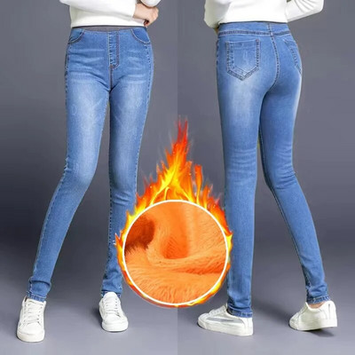 Augsts viduklis šaurs zīmulis Džinsi Mamma rudens ziema biezi silti džinsa bikses ikdienas samta odere Vaqueros liela izmēra 38 elastīgas bikses