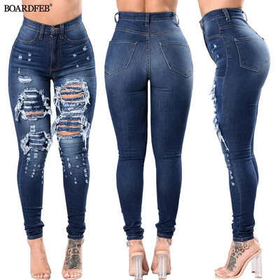 Γυναικεία τζιν ψηλόμεσο Stretch Skinny Slim Fit Female Pencil Παντελόνι Y2K Destroyed Denim Παντελόνι Γυναικείο Παντελόνι με τρύπα