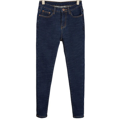 Γυναικεία Γυναικεία τζιν με ψηλόμεσο φλις χειμωνιάτικο μονόχρωμο χρώμα Keep ζεστό Casual άγριο λεπτό παντελόνι ελαστικό παντελόνι με τσέπες