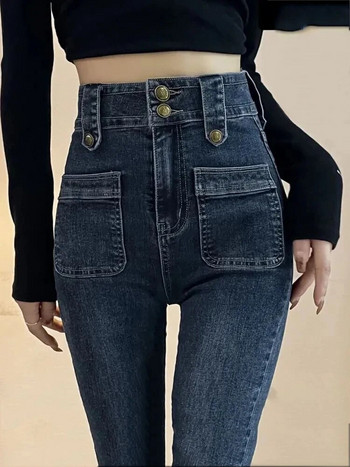 Skinny ψηλόμεσο τζιν παντελόνι Flare 2023 Γυναικείο New Vintage Stretch Vaqueros Pantalones Κορεάτικο casual τζιν με καμπάνα