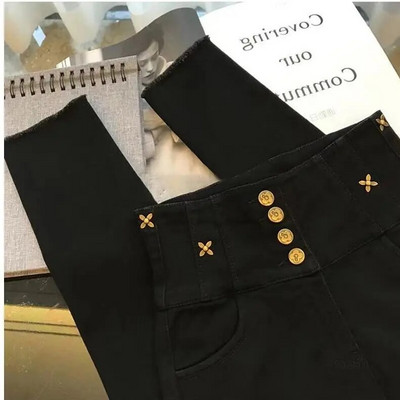 Lielizmēra 5xl Augsts viduklis Vienrindas džinsi Sieviešu korejiešu šiki ziedi Slim Stretch Pencil Džinsu bikses Ikdienas ielas apģērba džinsi