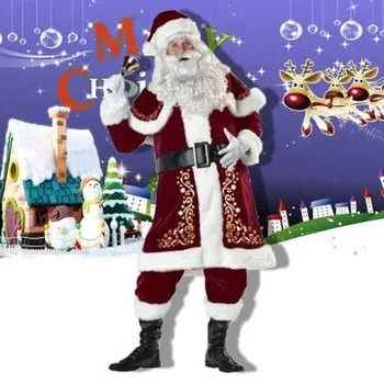 Κοστούμι Santa Claus Cosplay Κόκκινο Deluxe Velvet Fancy σετ ανδρικών Χριστουγέννων Οικογενειακό Πρωτοχρονιάτικο Κοστούμι Άγιου Βασίλη Χριστουγέννων για ενήλικες