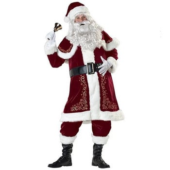 Κοστούμι Santa Claus Cosplay Κόκκινο Deluxe Velvet Fancy σετ ανδρικών Χριστουγέννων Οικογενειακό Πρωτοχρονιάτικο Κοστούμι Άγιου Βασίλη Χριστουγέννων για ενήλικες