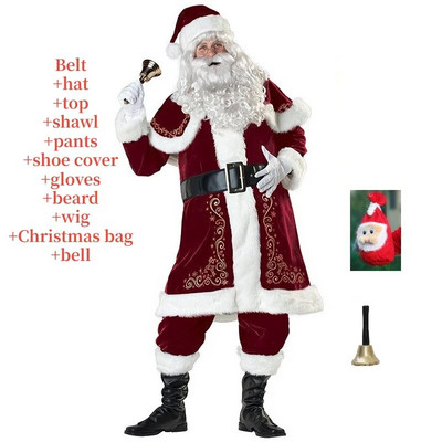Костюм за косплей на Дядо Коледа, червен делукс, кадифе, изискан комплект облекла Коледно парти, мъжко семейство, нова година, костюм на Дядо Коледа, възрастен Коледа