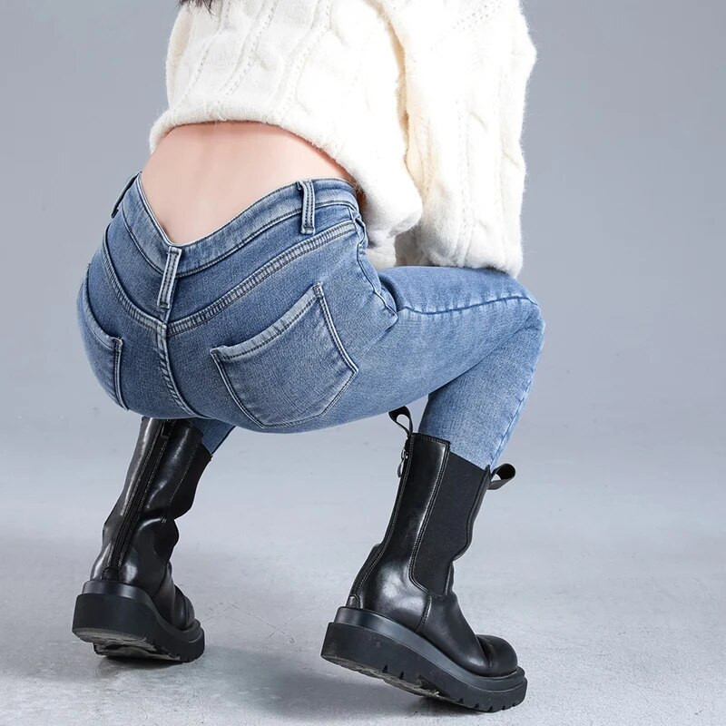 Sieviešu ziemas silti samta džinsi Elastīgi ikdienas dāmu mīksti termiski legingi bikses sieviešu pantalon džinsu bikses plīša Y2K džinsi