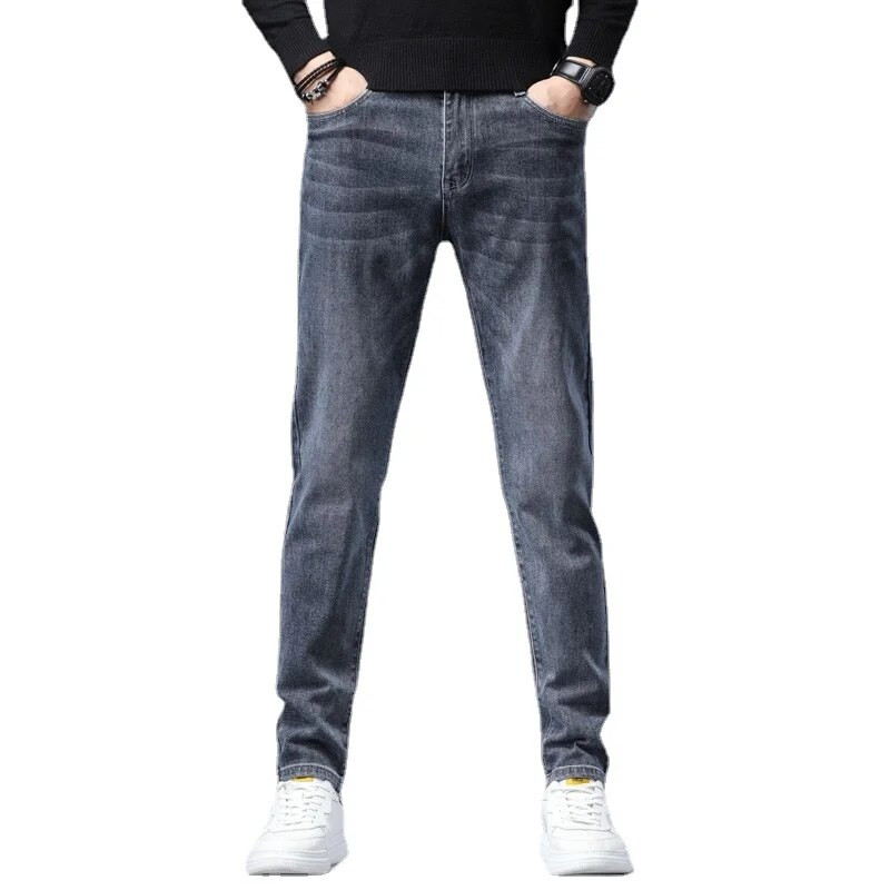2023. gada klasiska stila vīriešu džinsi, klasiski zili modes gadījuma rakstura elastīgi džinsu bikses, vīriešu zīmola apģērbi