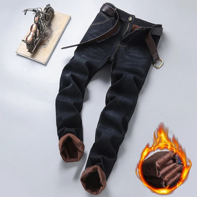 Vyriški džinsai džinsiniai rudeniniai ir žieminiai nauji pliušiniai pastorinti laisvi tiesūs didelio dydžio šilti darbo laisvalaikio ilgos kelnės