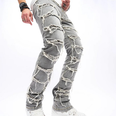 2023-as új férfi toldott hip-hop vékony, egyenes farmernadrág nadrág utcai viselet férfi pamut tömör motoros kocogó farmer nadrág